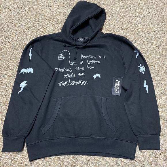 New NWT Massive Action Sweater L Black Hooded Sweatshirt Skate Logo Skateboard - Picture 1 of 8
